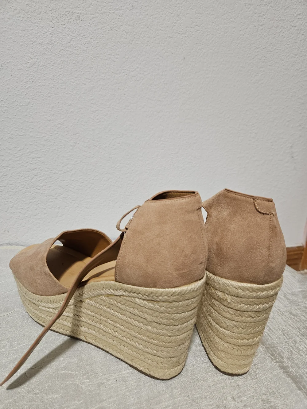Nine West Tan Suede Espadrille Wedge Sandals with Ankle Wrap